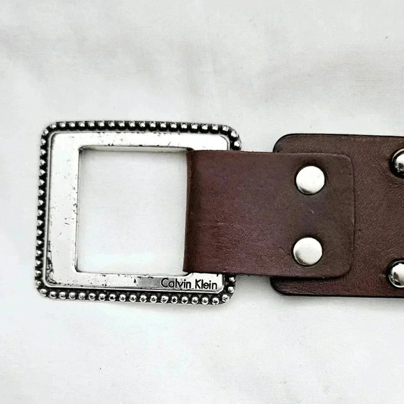 Calvin Klein 100% Leather Mohagany  Steel Stud 3 Loop over Lap Belt - Picture 11 of 12